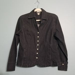 Black denim snap front jacket